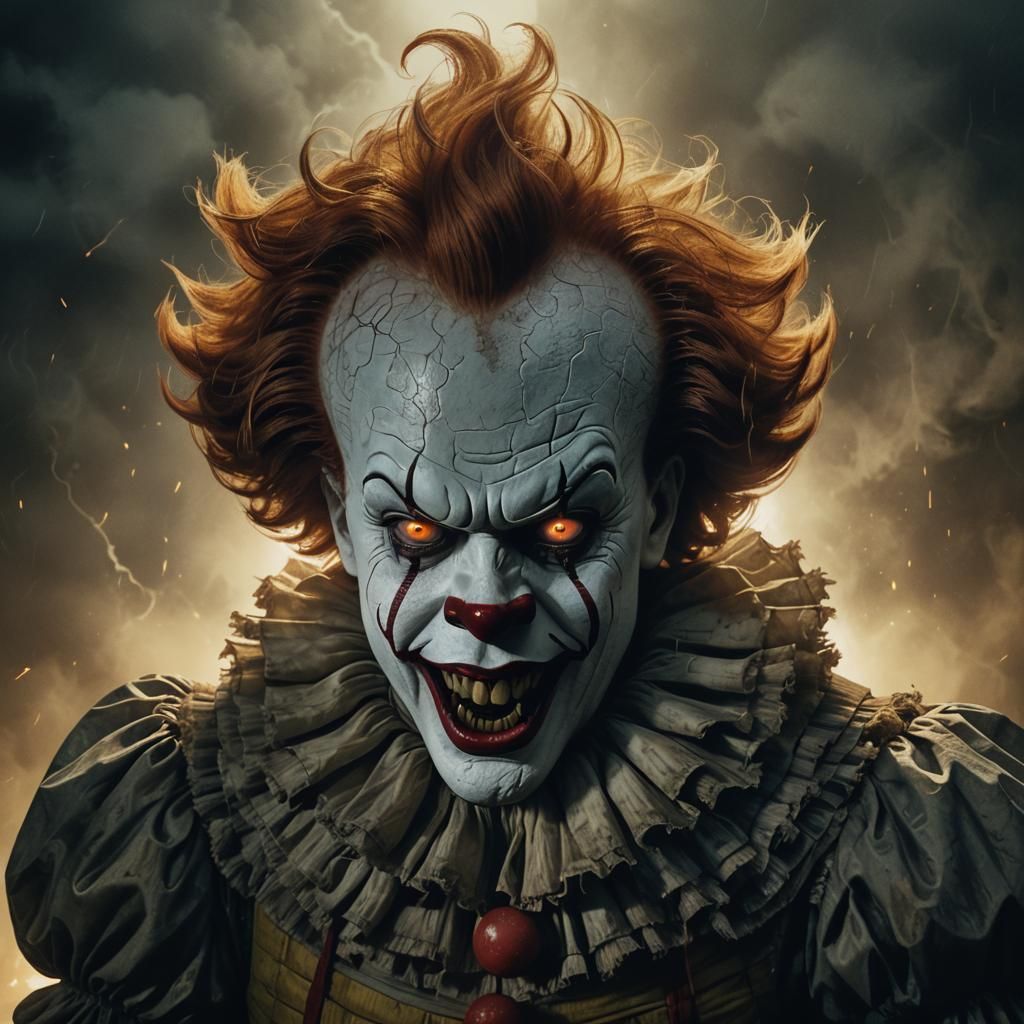 Menacing Pennywise Portrait in Dark Fantasy Style