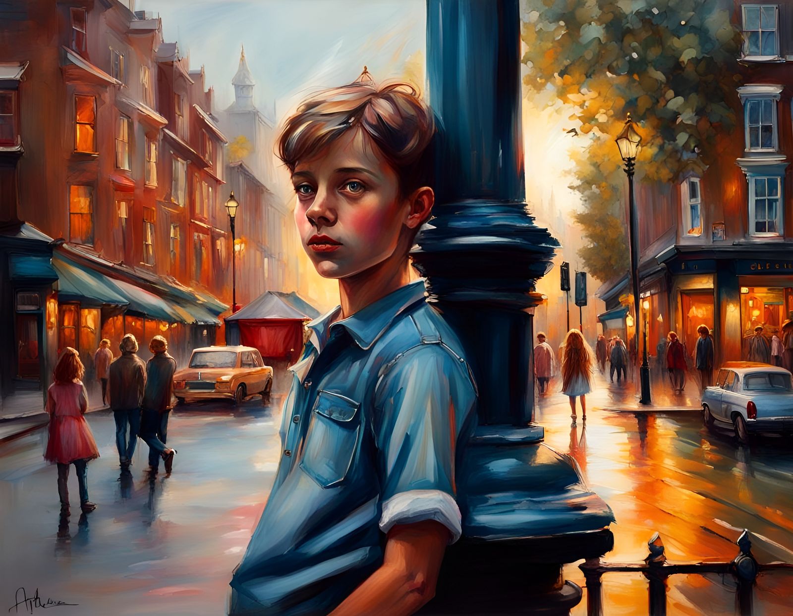 British Boy Watches Girls: Hyperrealistic Folk Art