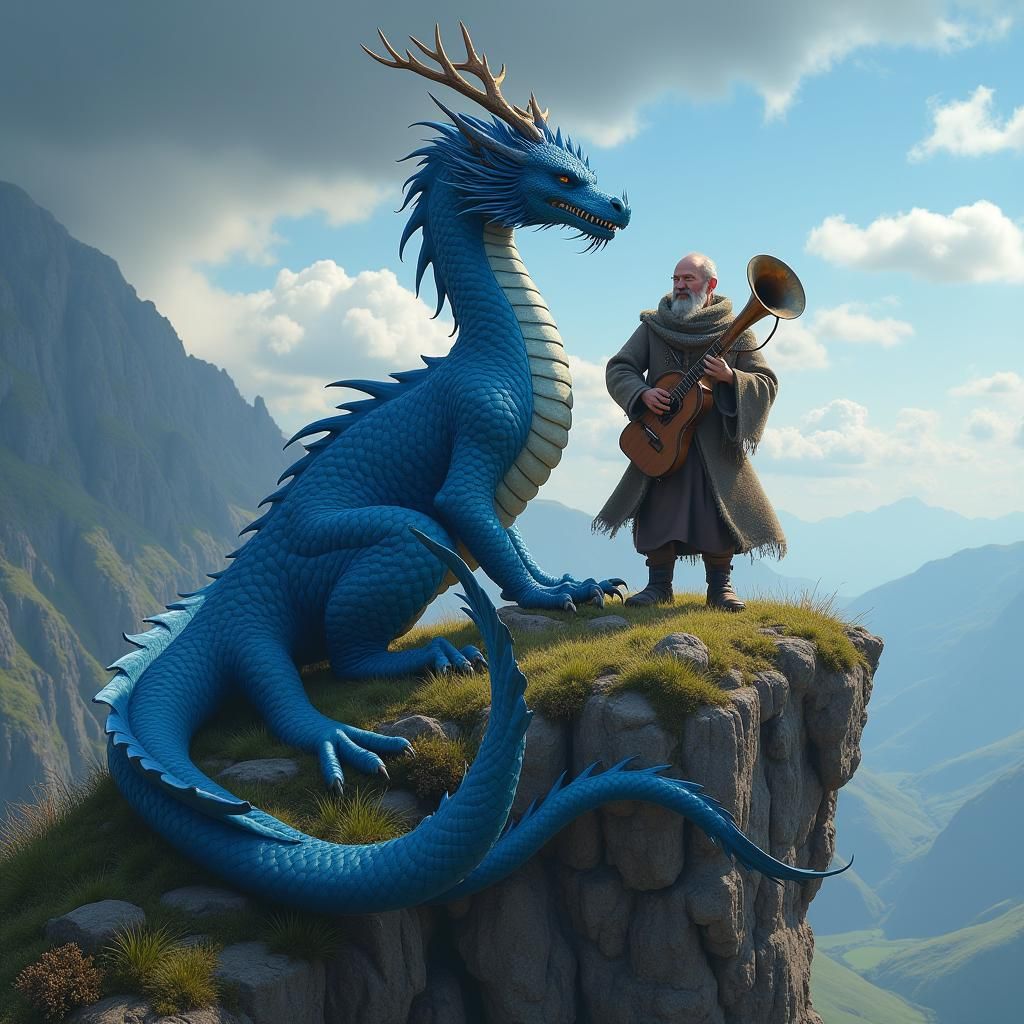 Blue Dragon and Hobbit Bard in Highlands