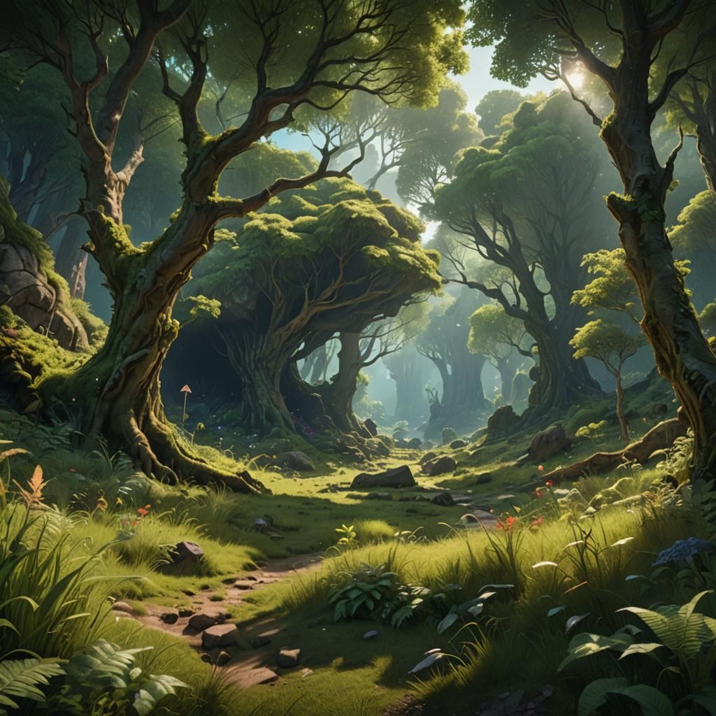 Lush Clearing with Cave: Fantasy Concept Art