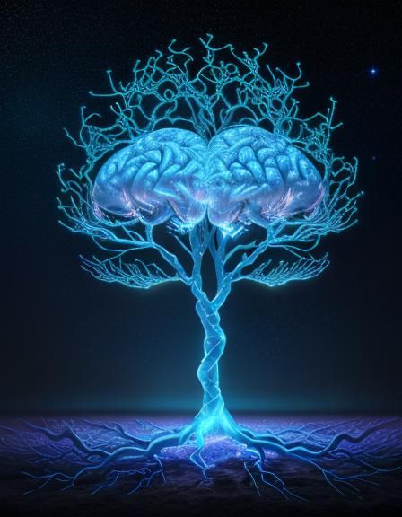 Ethereal Brain Map Connected to Celestial Tree