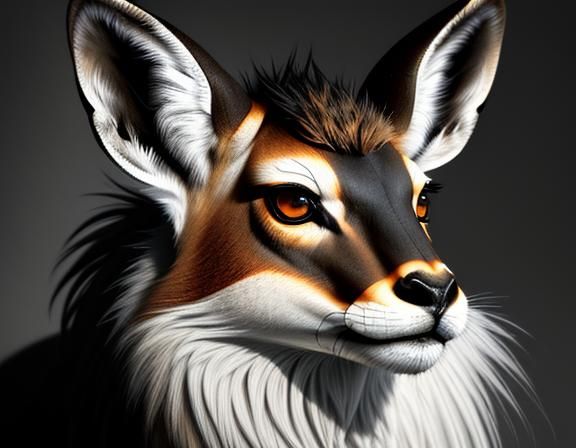 Dramatic Black Gazelle Acrylic Painting with Silver Highligh...