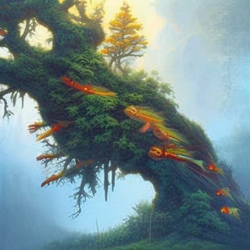 Fantastical Tree Fish in Detailed Matte Painting