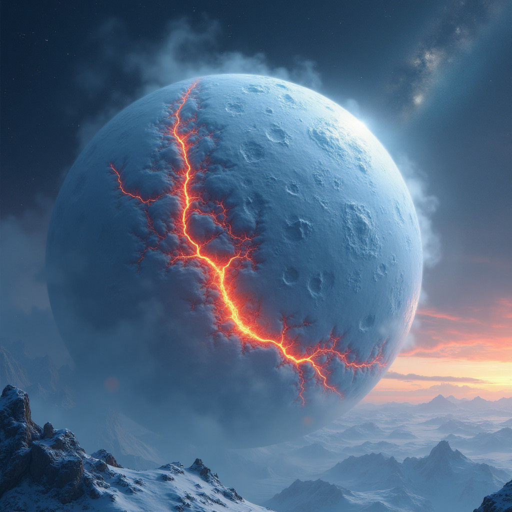 Icy Lava Planet in Space: Digital Matte Painting