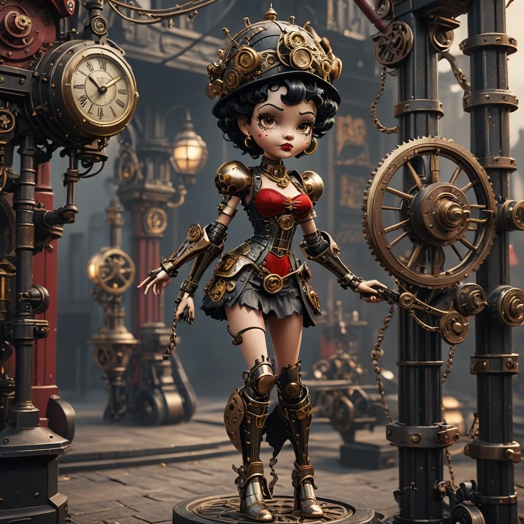Betty Boop and Black Panther in Steampunk Witch Scene