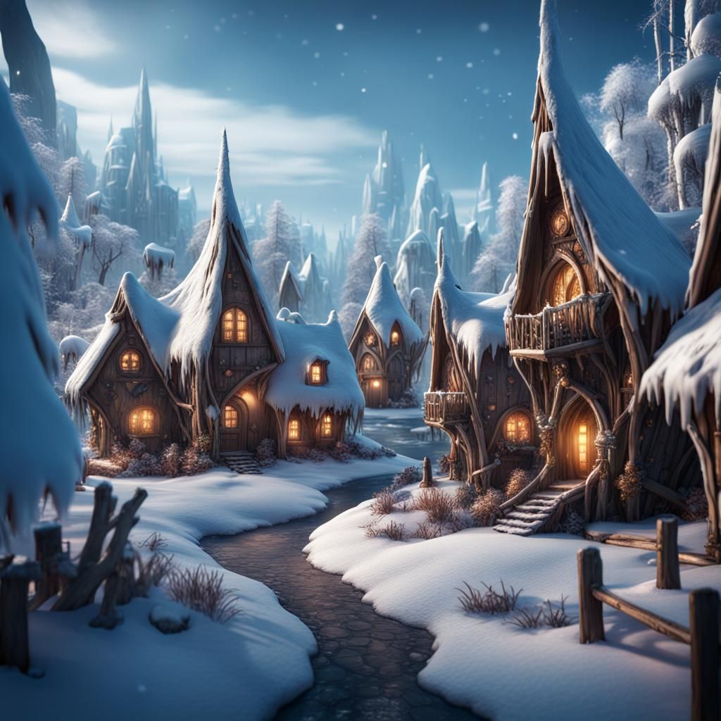 Winter Fairy Village: Detailed Matte Painting