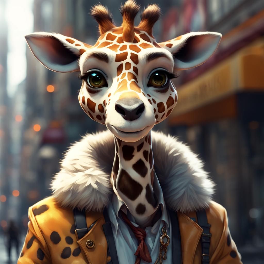 Chibi Giraffe in Streetwear, 3D Rendered Art