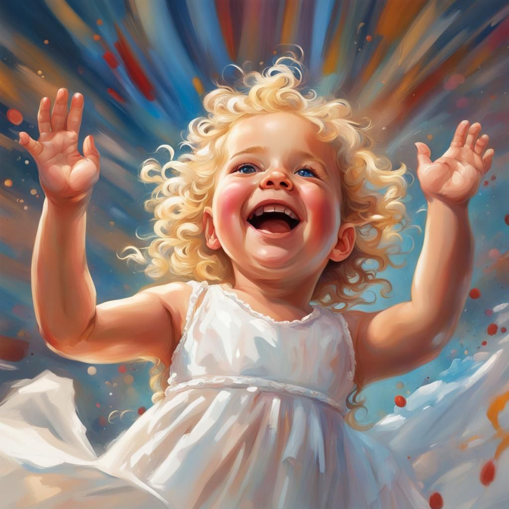 Happy Baby Portrait in Hyperrealistic Splash Art