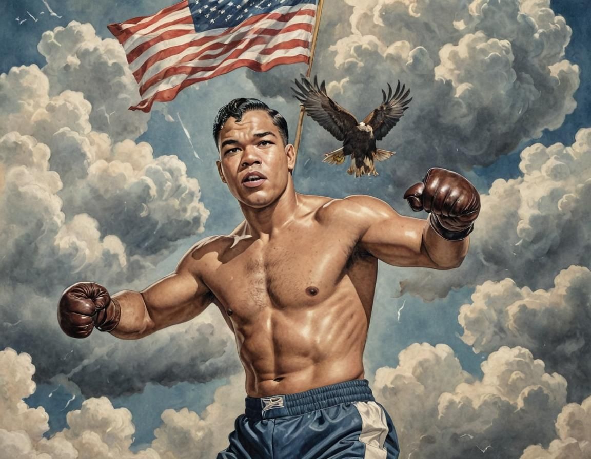 Art Deco Illustration of Joe Louis with Eagle