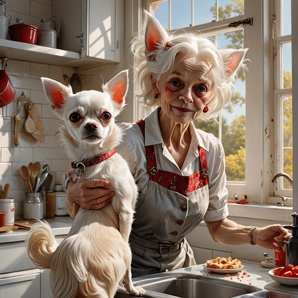 Dancing Older Women with Chihuahuas: Detailed Matte Painting