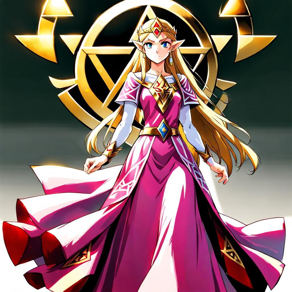Princess Zelda in Pink Dress, Anime Style