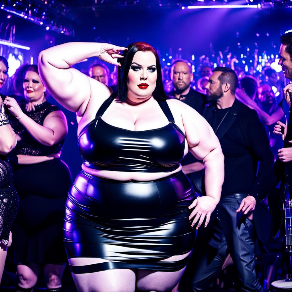 Plus Size Woman Dancing in Nightclub, Digital Art