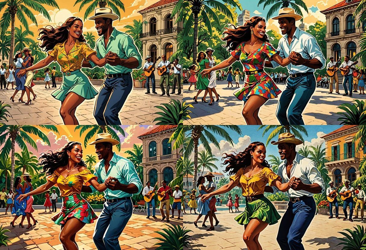 Cuban Couple Salsa Dance in Colonial Havana, Comic Art