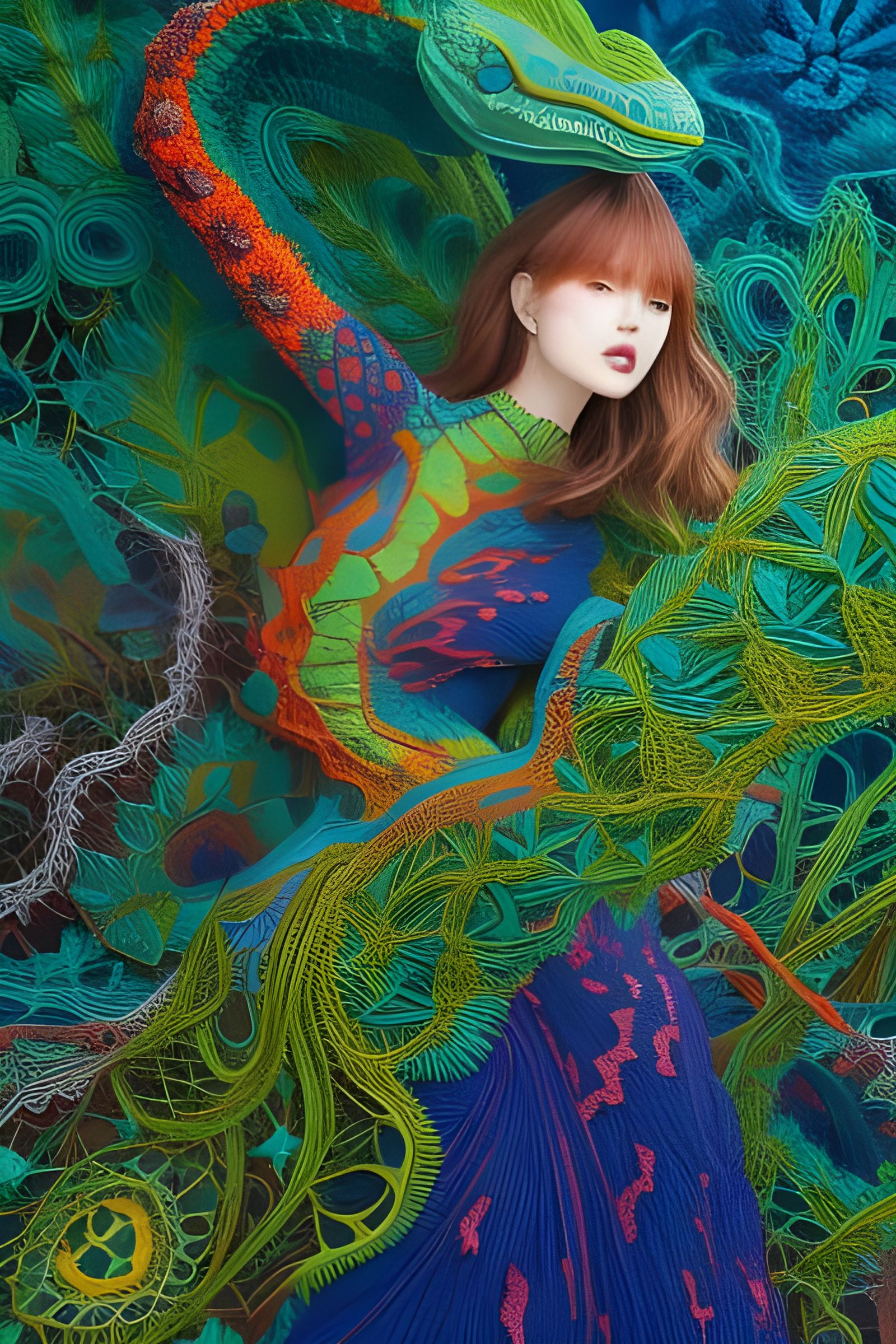 Woman Dancing in Crochet Lizardscape Dress