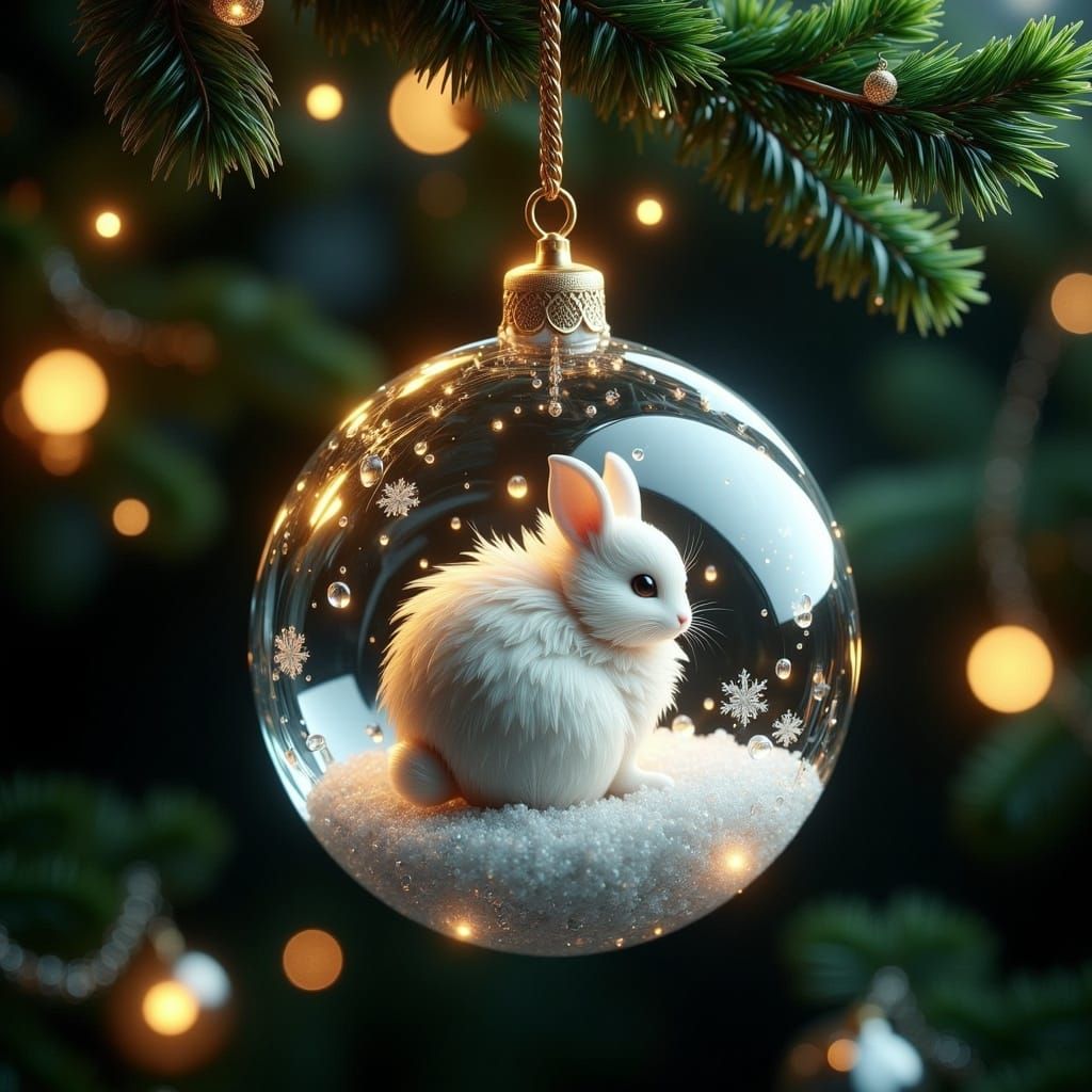 Enchanted Glass Ornament with Sleeping Bunny