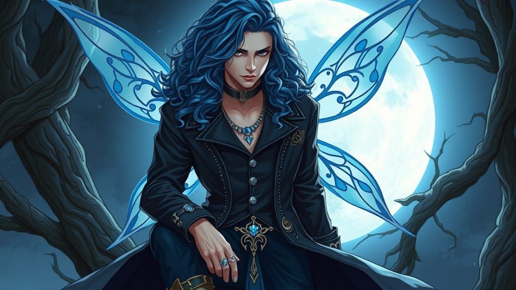 Gothic Blue-Haired Fairy: Luvo in Forest Portrait