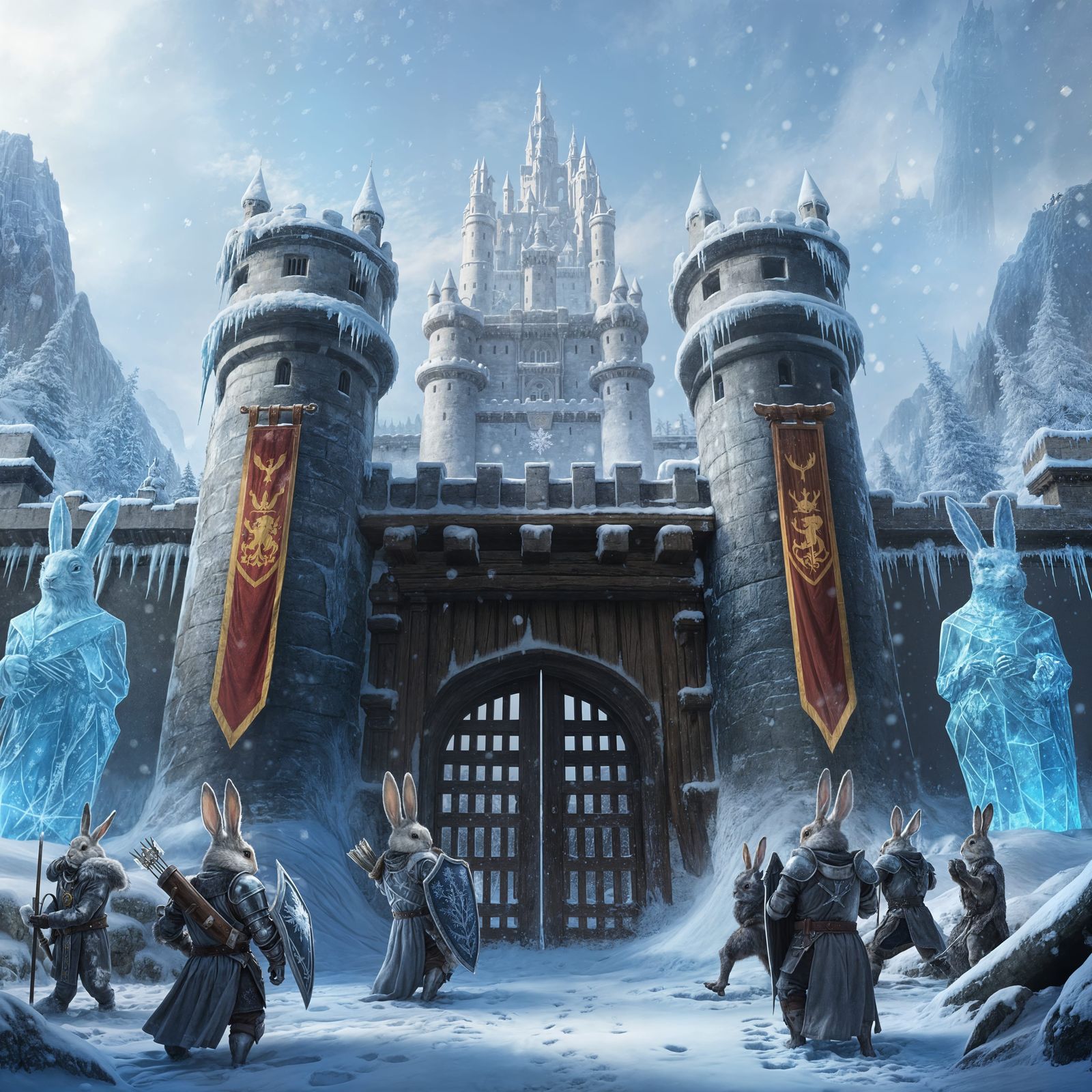 Ethereal Winter Castle in Frostbitten Fantasy Land
