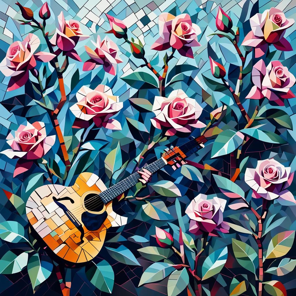 Cubist Rose Composition with Orchids and Figures