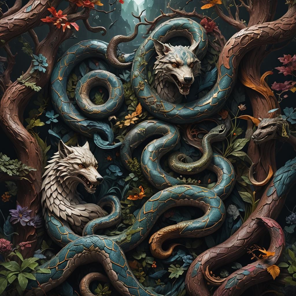 Fantastical Snake-Wolf Hybrid Concept Art