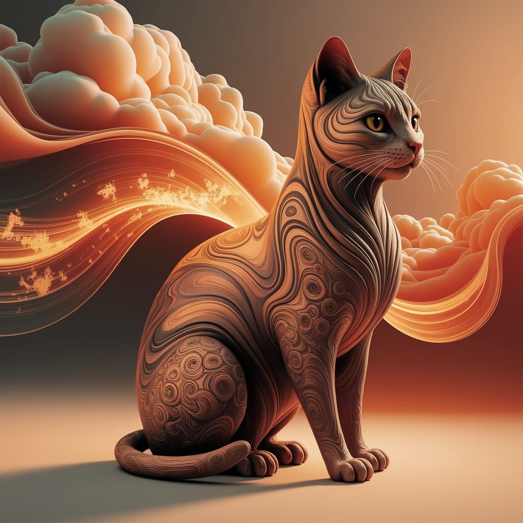 Mesmerizing Abstract Cat in Vibrant Amber Hues