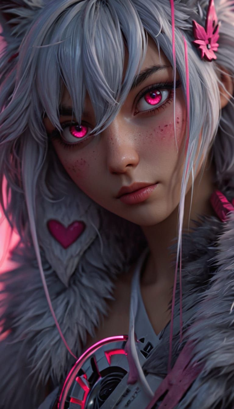 Hyper-Realistic Anime Wolf Girl in Soft Lighting