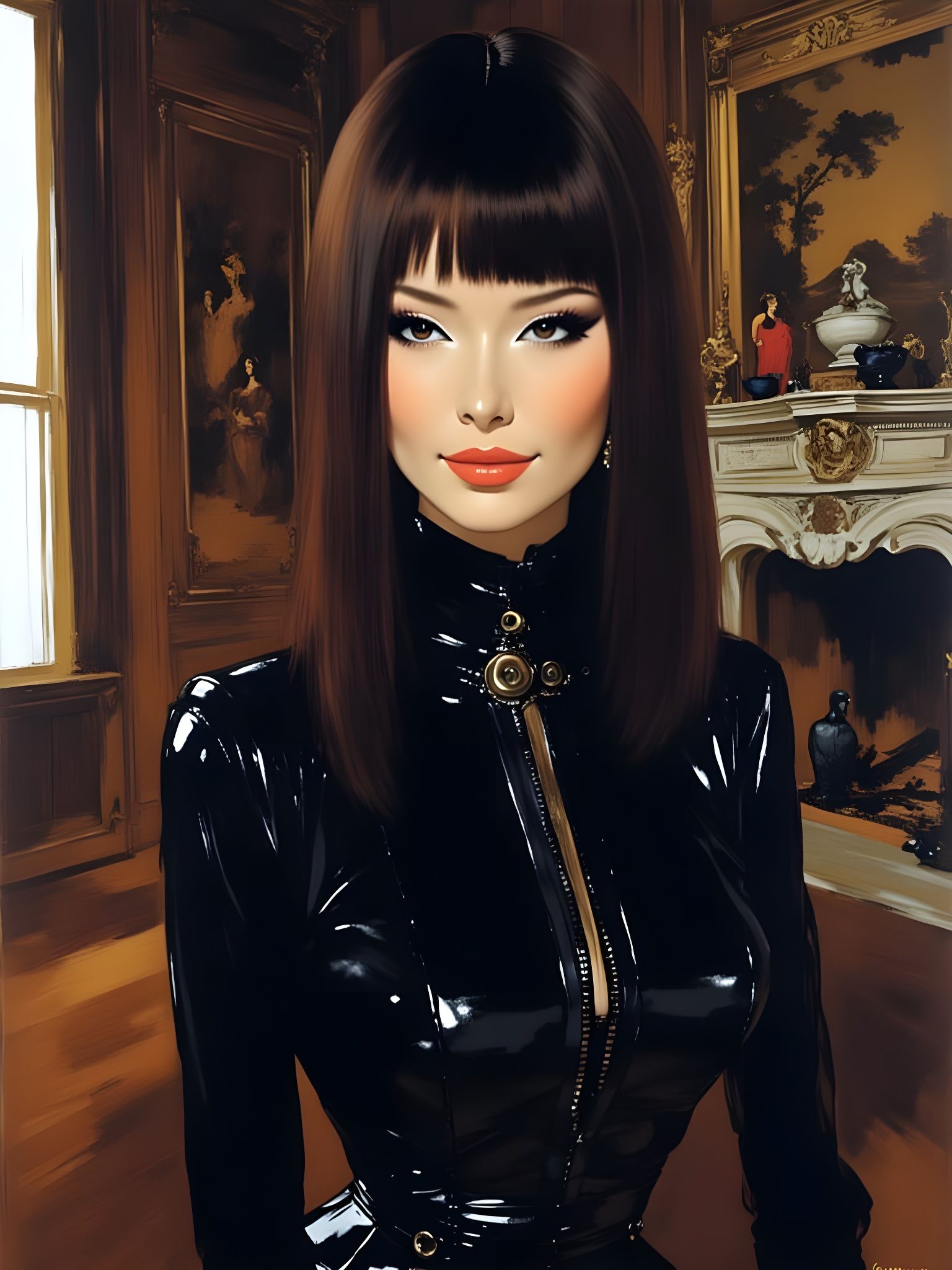 Steampunk Asian Woman in Victorian Living Room