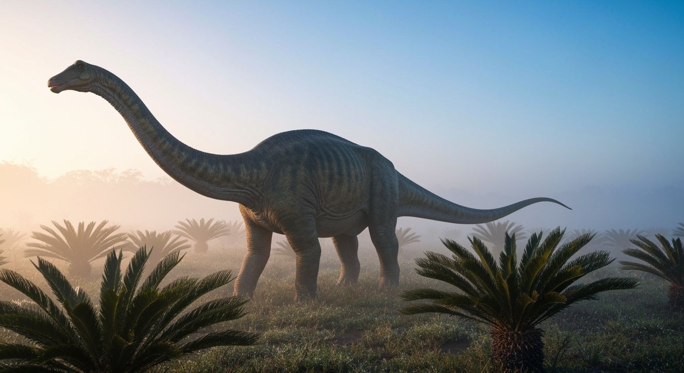 Majestic Brachiosaurus in Morning Mist, Photorealistic Style