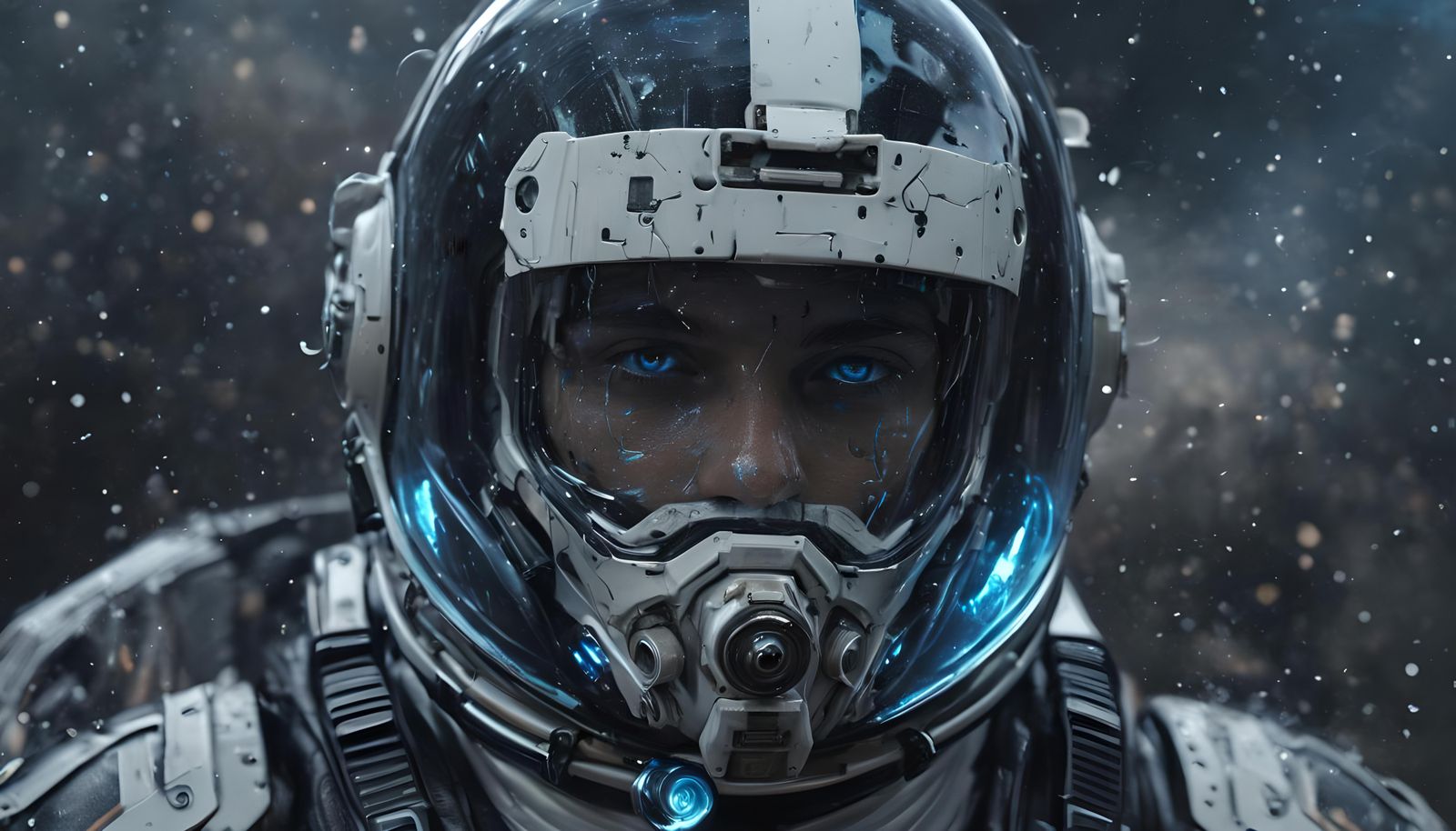 Android Soldier in Space: Detailed Macro Portrait