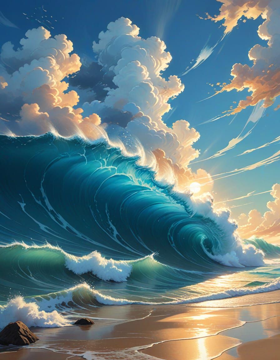 Whimsical Tsunami Storm in Vibrant Animated Style