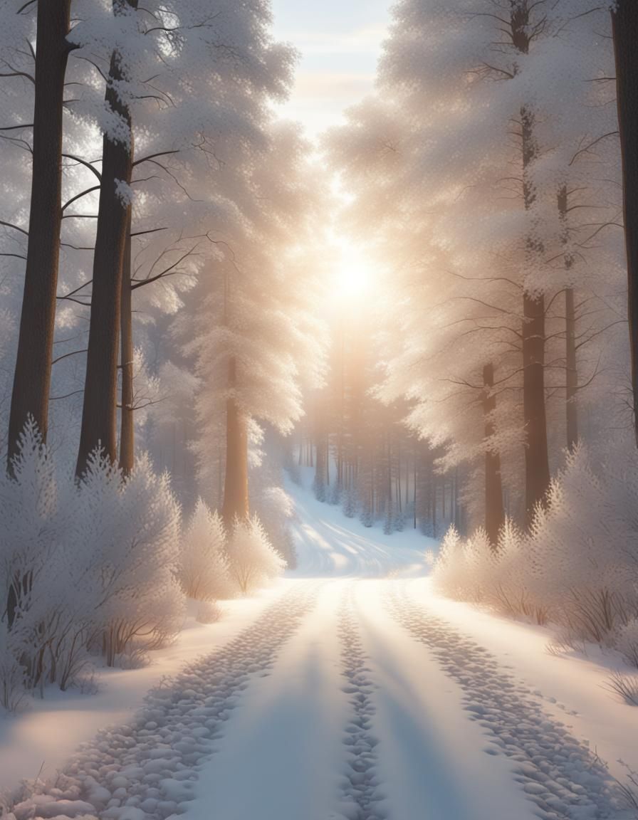 Snowy Winter Forest Landscape at Sunrise