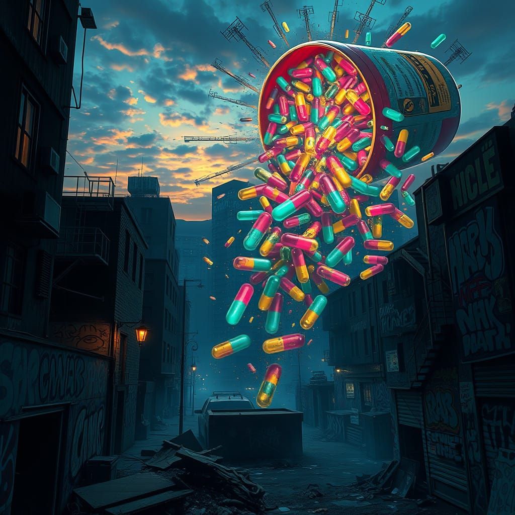 Cyberpunk Cityscape Transformed by Glowing Capsule Tidal Wav...
