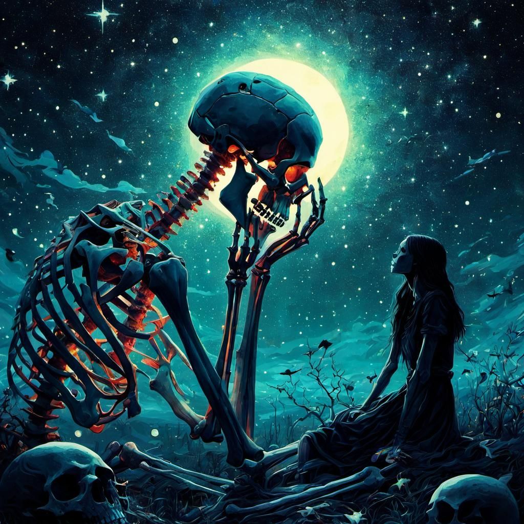 Glowing Skeletons and Macabre Lovers in Anime Style