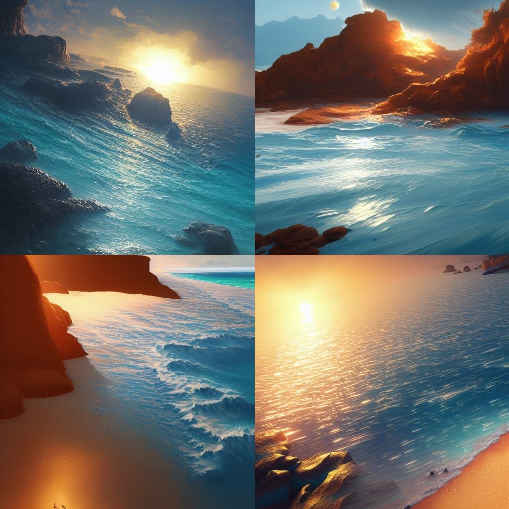 Ethereal Beach with Sparkling Sea in Art Nouveau Style