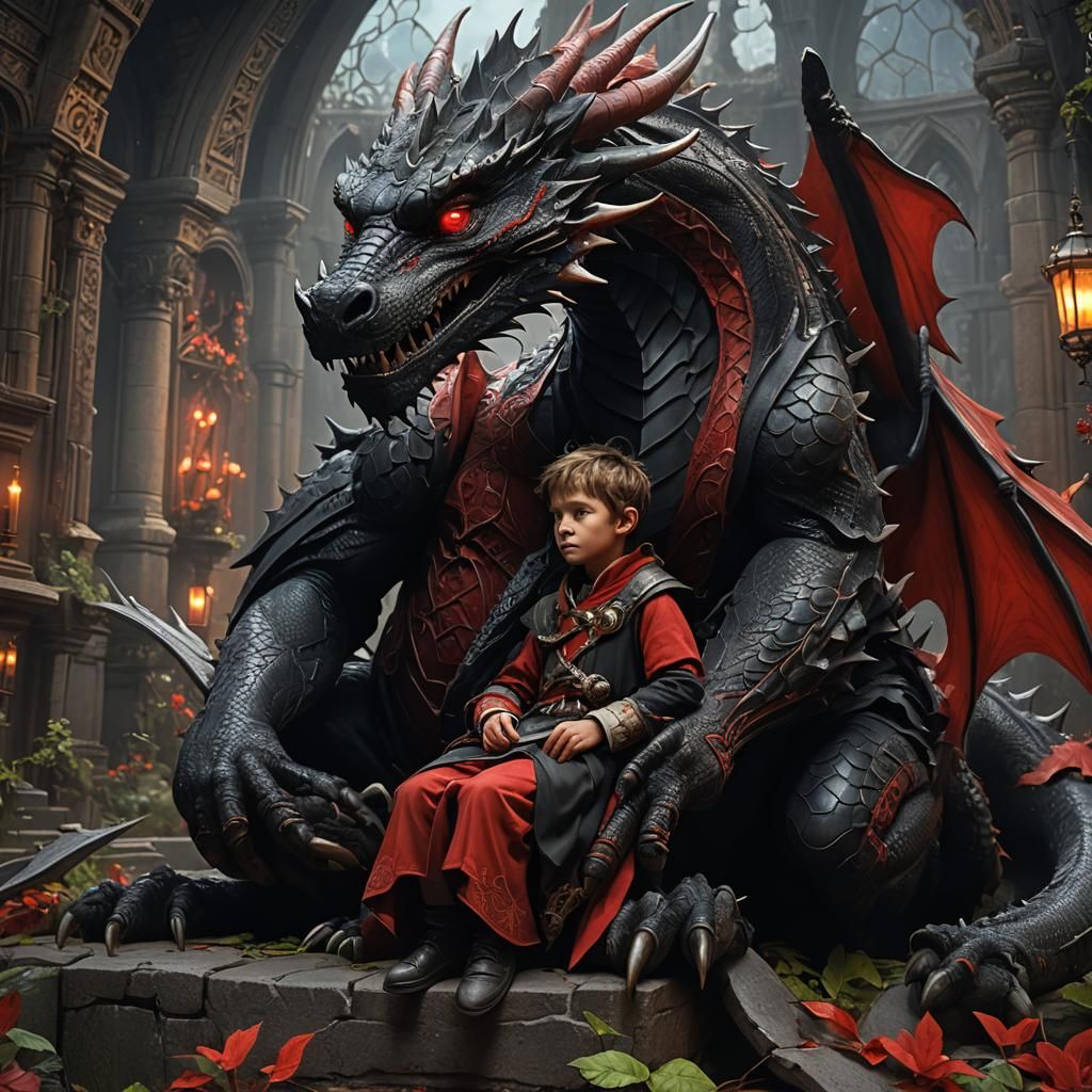 Dragon Father's Embrace: A Dark Fantasy Art