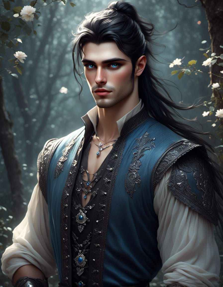 Handsome Man with Blue Eyes in Magical Light