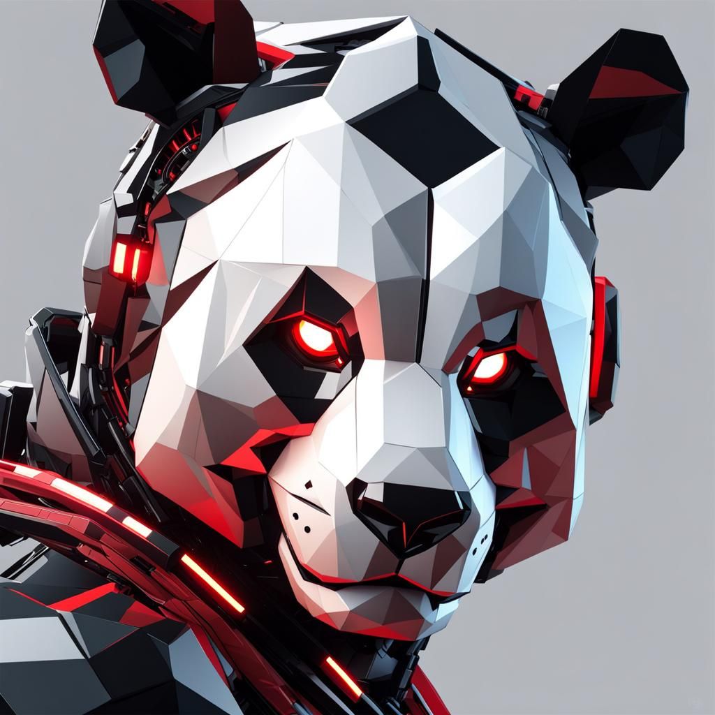 Intricate Low Poly Panda Terminator Portrait