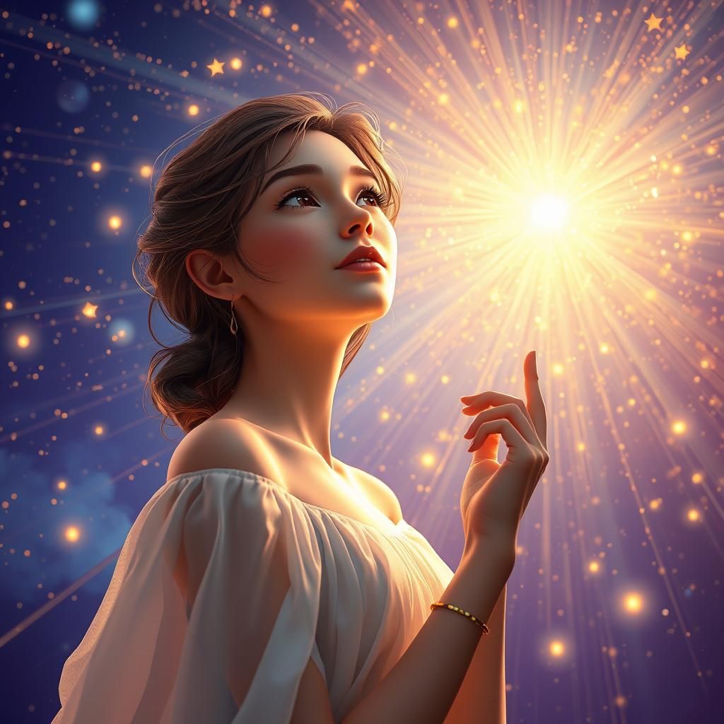 Woman Gazing at Stars in 3D Rendered Style