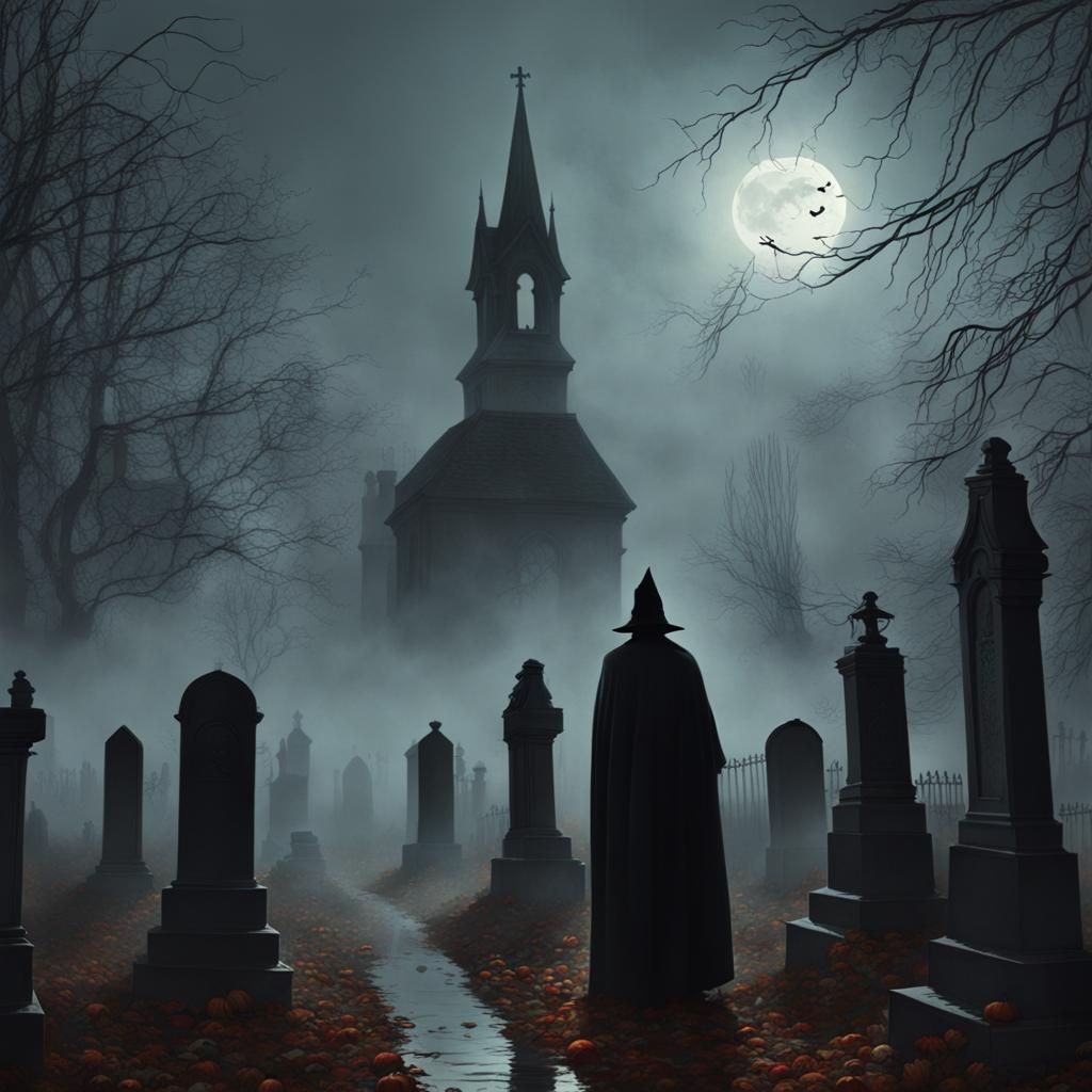 Scary Foggy Halloween Graveyard in Horror Style