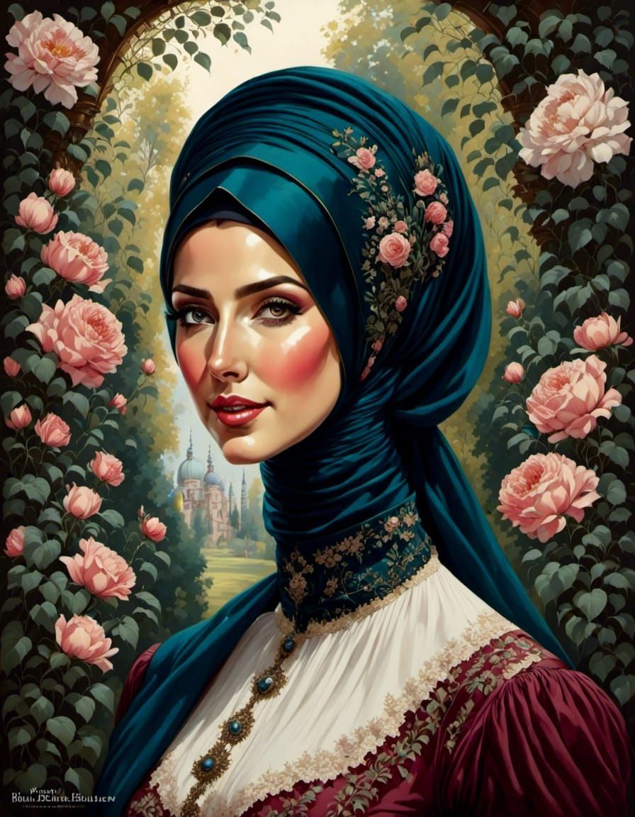 Victorian Woman with Facemask and Bonnet