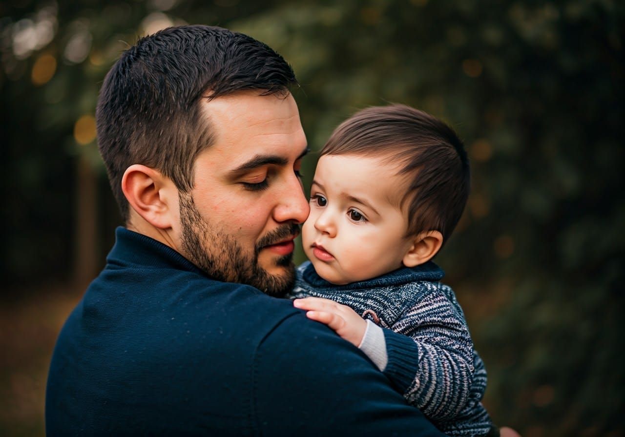Heartwarming Portrait of Father and Child in Natural Light