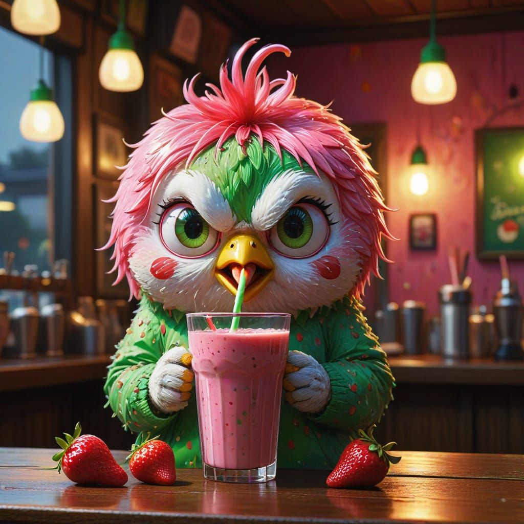 Grumpy Chicken Drinks Smoothie in Digital Art
