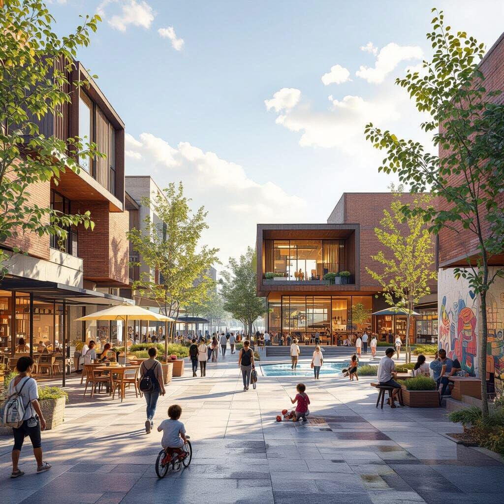 Vibrant City Street Scene with Cultural Center