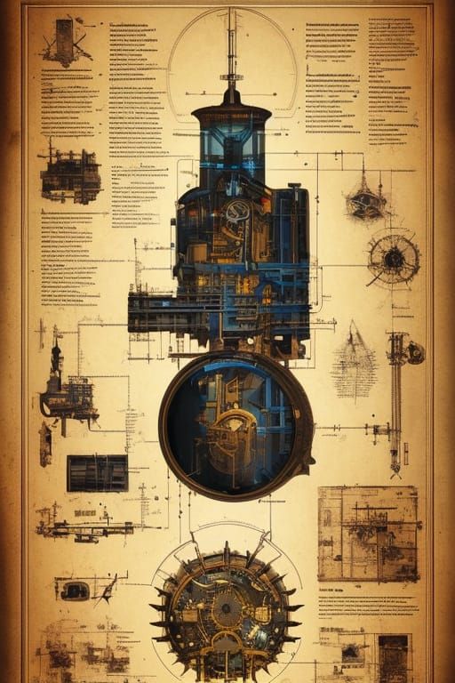 Steampunk Man Schematics in Leonardo da Vinci Style