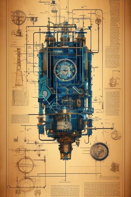 Steampunk Man Schematic Diagram, Scientific Illustration