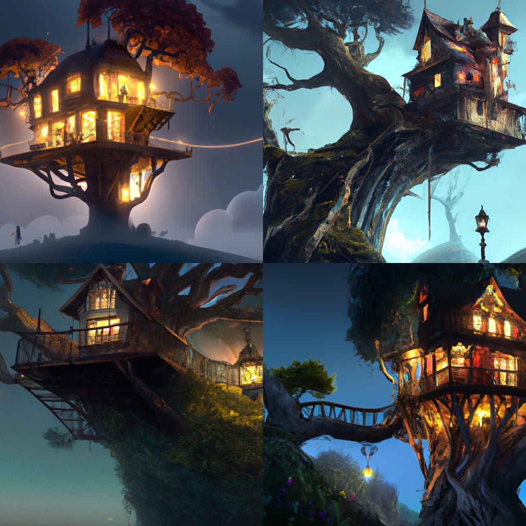 Magical Victorian Tree Mansion in Studio Ghibli Style