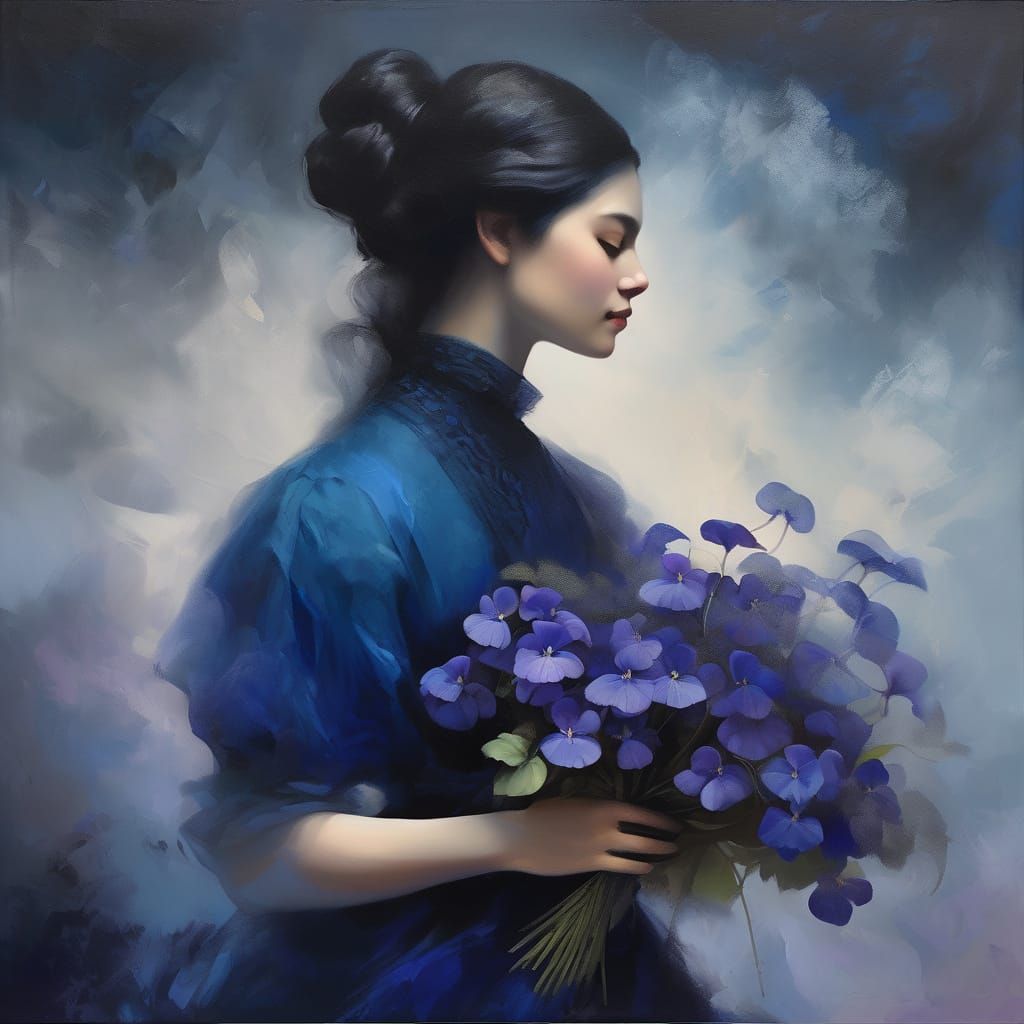 Woman with violets