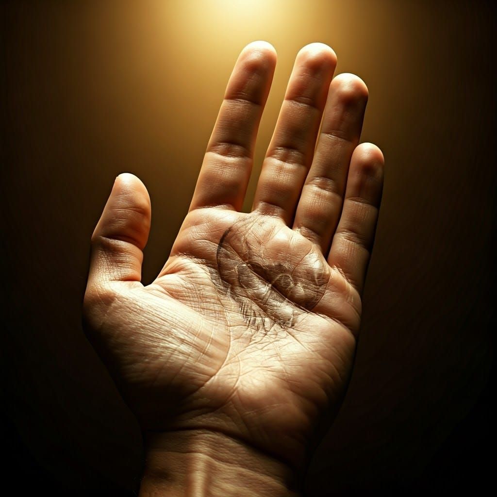 Surreal Hand with Hidden Skull in Sunlight