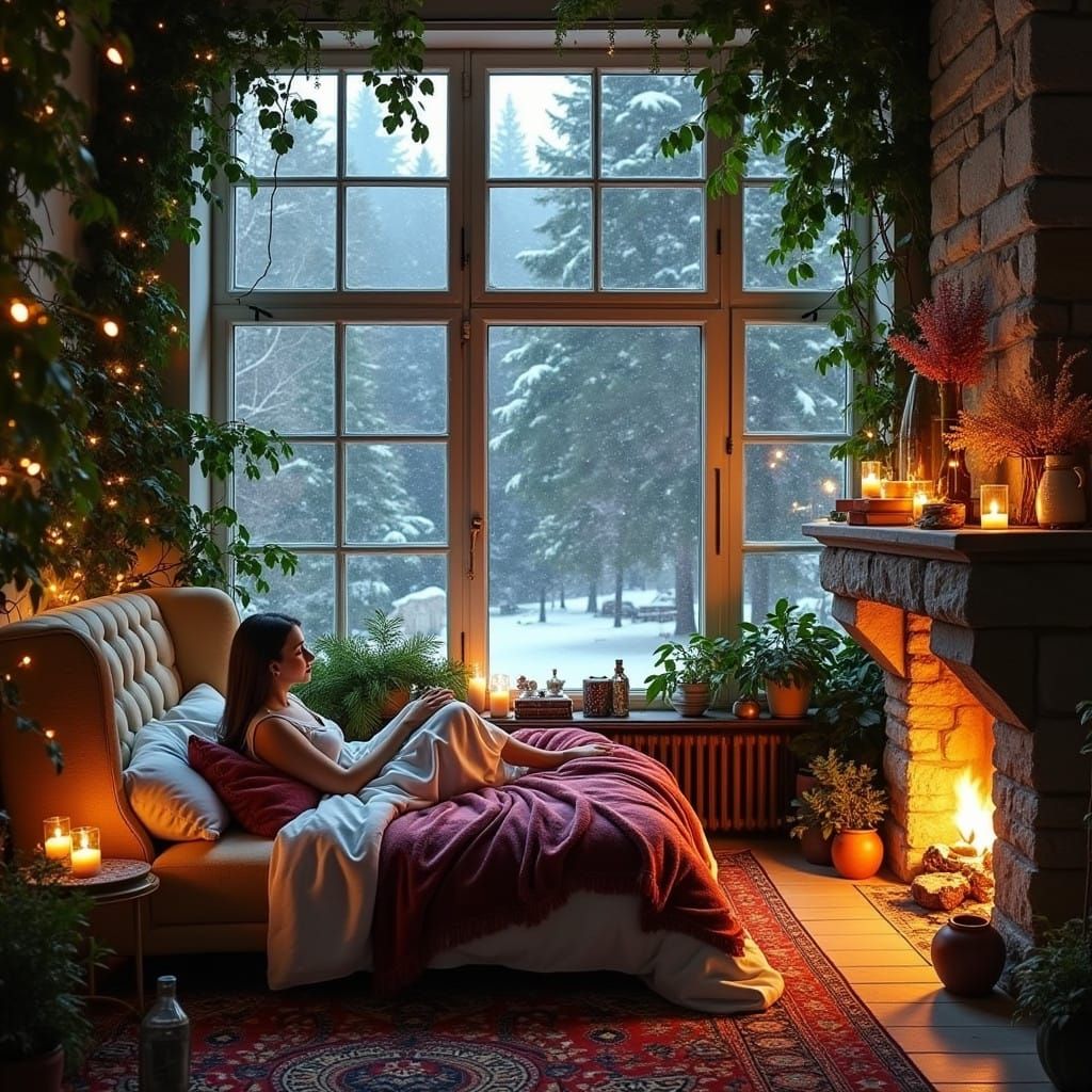 Cozy Eclectic Winter Wonderland with Plush Velvet Armchair