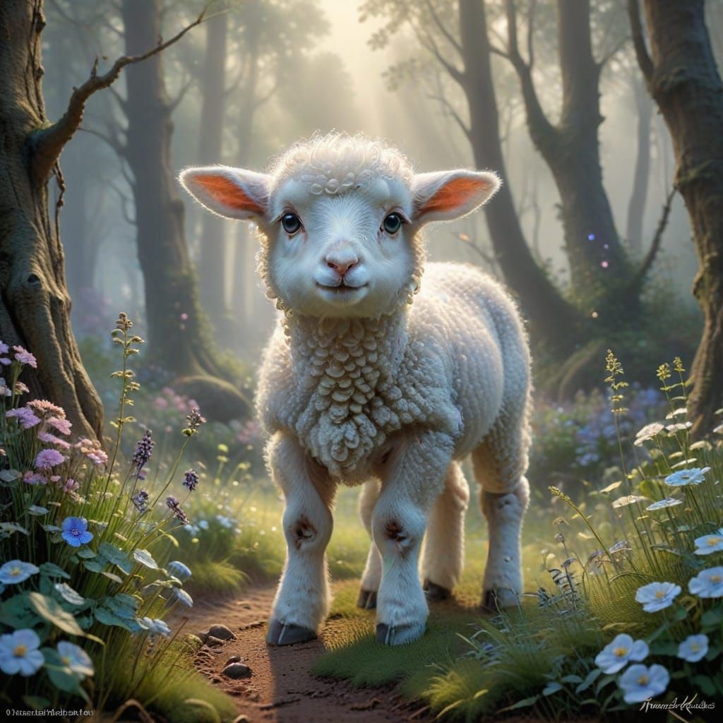 Anxious Lamb in Ethereal Fantasy Forest