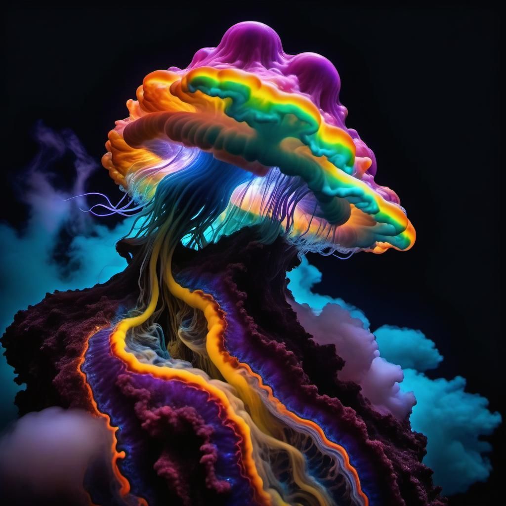 Colorful Non-Newtonian Lake with Submarine in Psychedelic Ar...